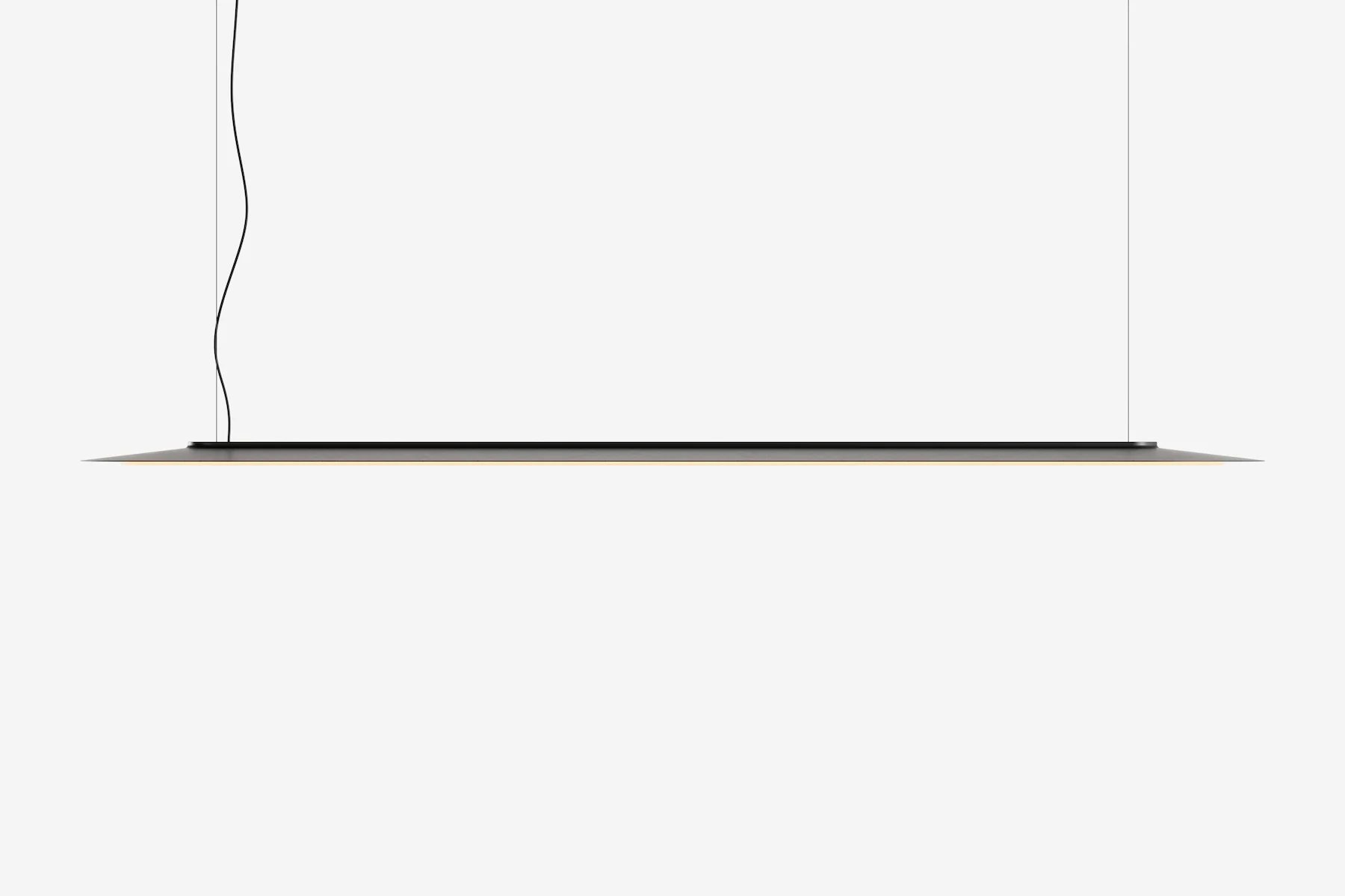 Helios linear pendant lamp — minimalist architectural lighting featuring an elongated matte black metal shade.